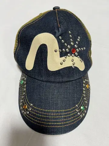 EVISU 데님 메쉬 캡 화이트 카모메 데님 캡 카모플라쥬 비즈