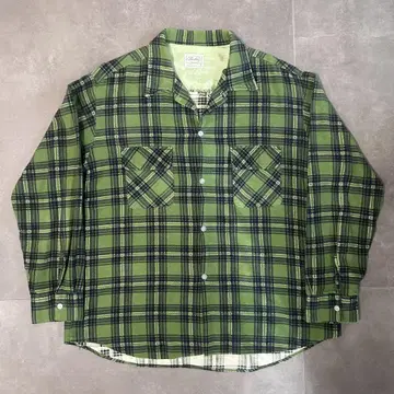 50s 60s 프린트 플란넬 빅 사이즈 셔츠 그린 체크 XL 그린