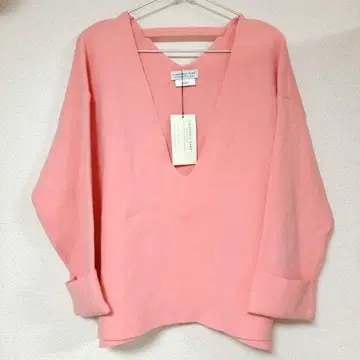 핑크 V넥 긴팔 상의 미사용 택 포함