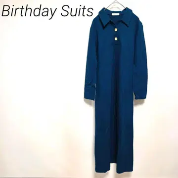 Birthday Suits 다크 블루 폴로 셔츠 스타일 롱 원피스