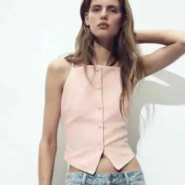 새상품 ZARA 버튼 베스트 상의 핑크