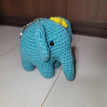 파란 코끼리 봉제 인형 키링 포함 핸드메이드 손뜨개질
