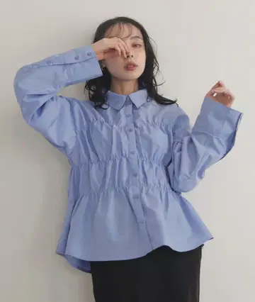 LIAN 셔링 뷔스티에 디자인 셔츠 블루