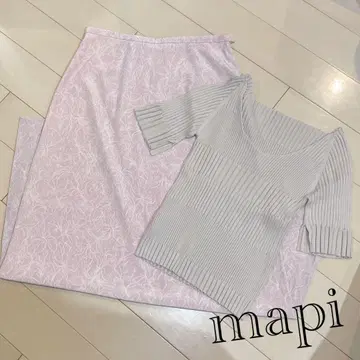 SNIDEL 리브 니트 & 프린트 스커트 셋업