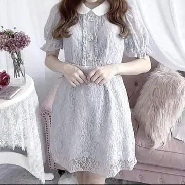 새상품급 evelyn 장식 비쥬 버튼 반팔 원피스 레이스 M