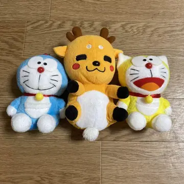 도라에몽 파랑과 옐로우 컬러 시카마로군 3개 세트 봉제 인형 키링