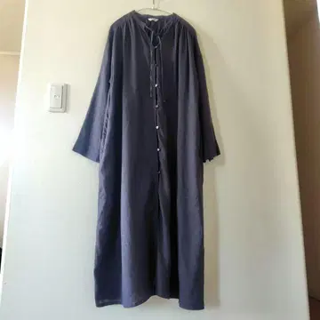 HEAVENLY 롱 원피스 긴팔 린넨 100 프론트 오픈