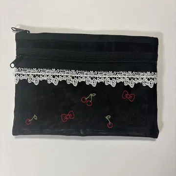 치카자와 레이스 x 헬로키티 콜라보 파우치 더블 지퍼 파우치 메쉬 파우치