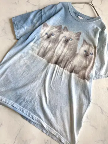 JERZEES 고양이 T셔츠 고양이 다이 다이 오버 사이즈 구제 의류