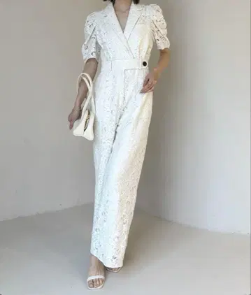 anuans 턱 슬리브 테일러드 레이스 올인원 IVORY