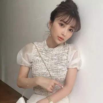 eimy istoire 퍼프 슬리브 트위드 니트