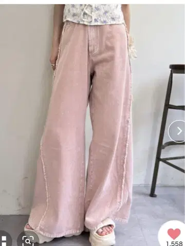 프린지 배기 데님 팬츠