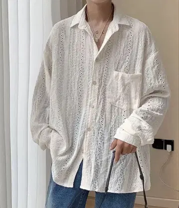 [ 새상품급 ] 빅 실루엣 레이스 셔츠 / 시어 셔츠