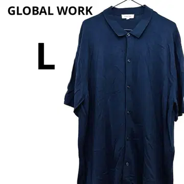 GLOBAL WORK 오버 사이즈 네이비 반팔 셔츠 원피스 옷깃 L