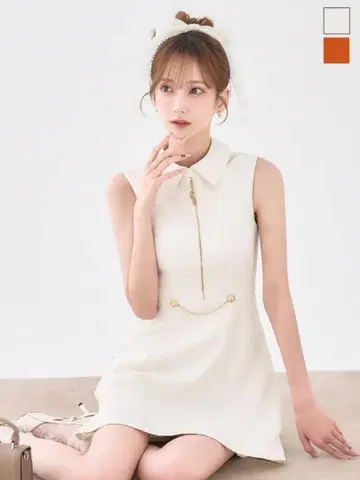 화이트 미니 드레스 지퍼 포함