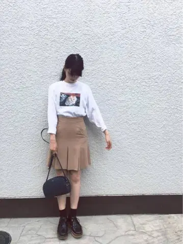 마메쿠로구치 플리츠 박스 스커트 블랙 mame