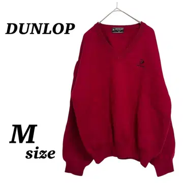 [DUNLOP] 긴팔 니트 울 100% 빨간색 빈티지 V넥