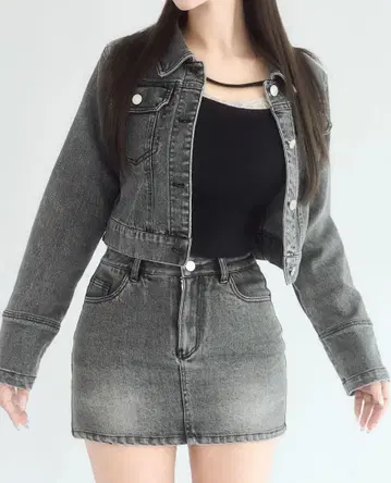 yilon 이로 BLOSSOM LACE DENIM JACKET 그레이