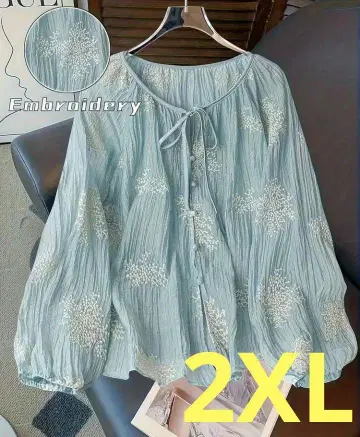귀여운 j 스카이블루 벌룬 소매 셔츠 2XL 봄/가을 스타일