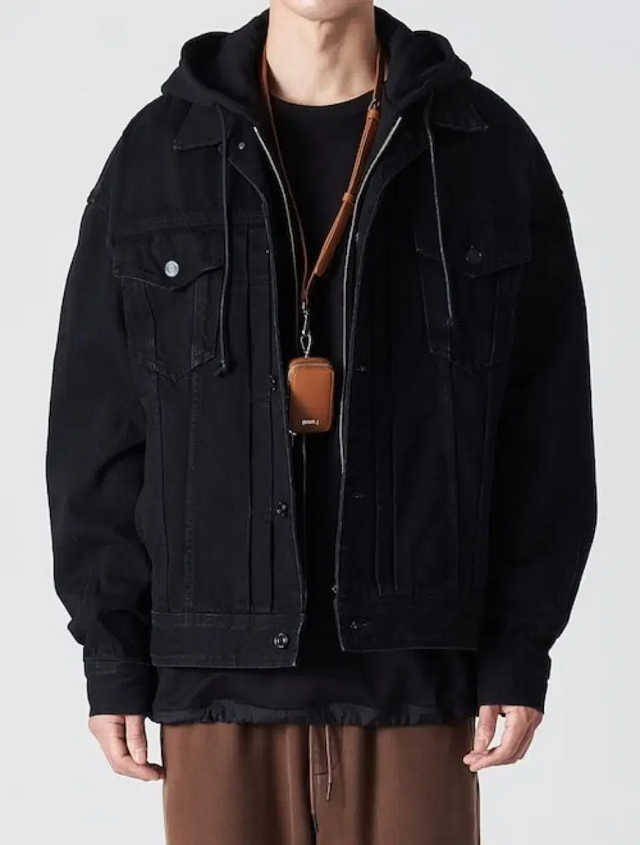 50) Juunj Black Denim Hooded Trucker Jacket