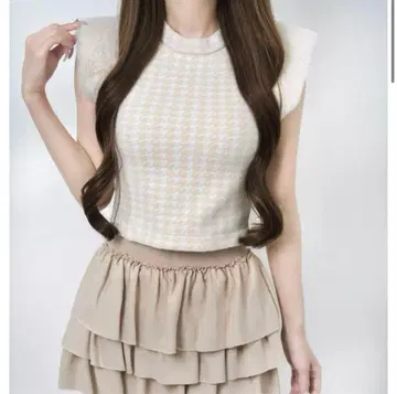 Lumignon Houndstooth 퍼 니트 탑 베이지