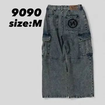 9090 카고 데님 팬츠 그레이 N 로고 M 사이즈