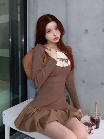 Darich 다리치 더블 리본 도킹 벌룬 미니 원피스 MOC