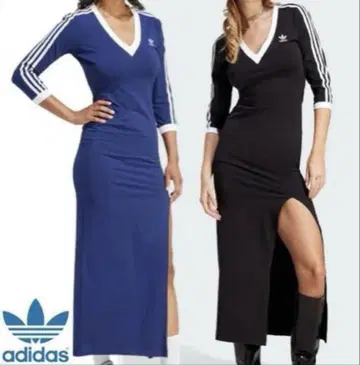 완판템 adidas 아디다스 V넥 롱 원피스 블루 M 사이즈