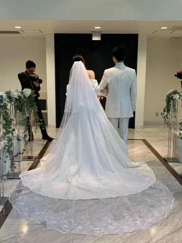 롱 트레인 웨딩 베일 화이트