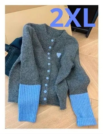 귀여운 j 그레이 하트 자수 가디건 2XL 오샤레