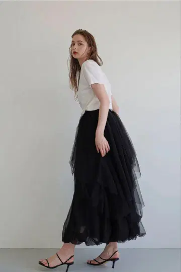 Acka. tiered tulle skirt black