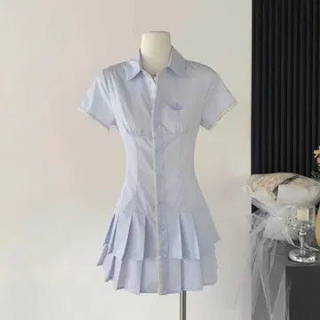 라이트 블루 반팔 셔츠 원피스