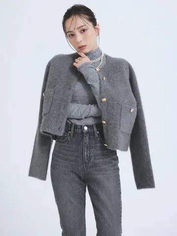 anuans 라쿤 블렌드 노카라 니트 자켓