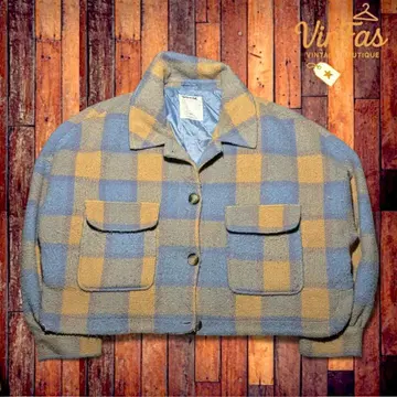 vintage 체크 무늬 플리스 크롭 자켓 아우터 여성용