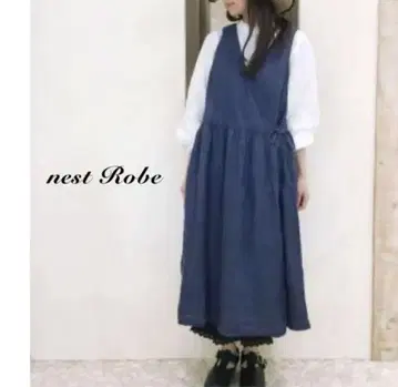 네스트로브 린넨 슬리브리스 카슈쿨 원피스 네이비