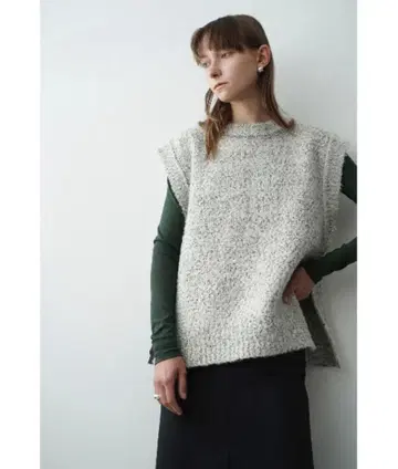 CLANE 사이드 집 트위드 니트 베스트 베스트 아이보리