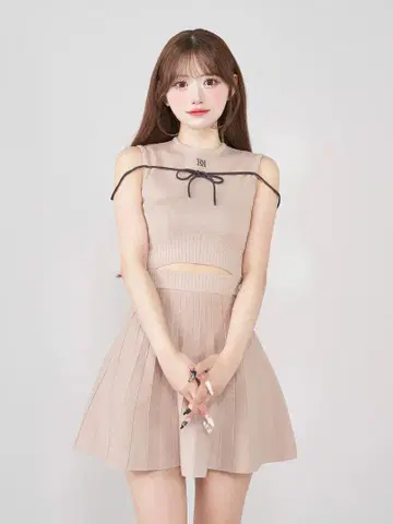 Darich 허리 오픈 스트링 니트 미니 원피스