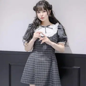 pium 코튼 레이스 도리 카페 원피스 다크 체크 택 없음
