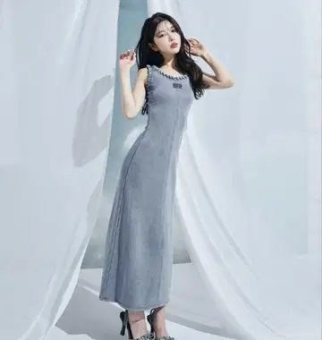 Darich 컷 데님 롱 원피스