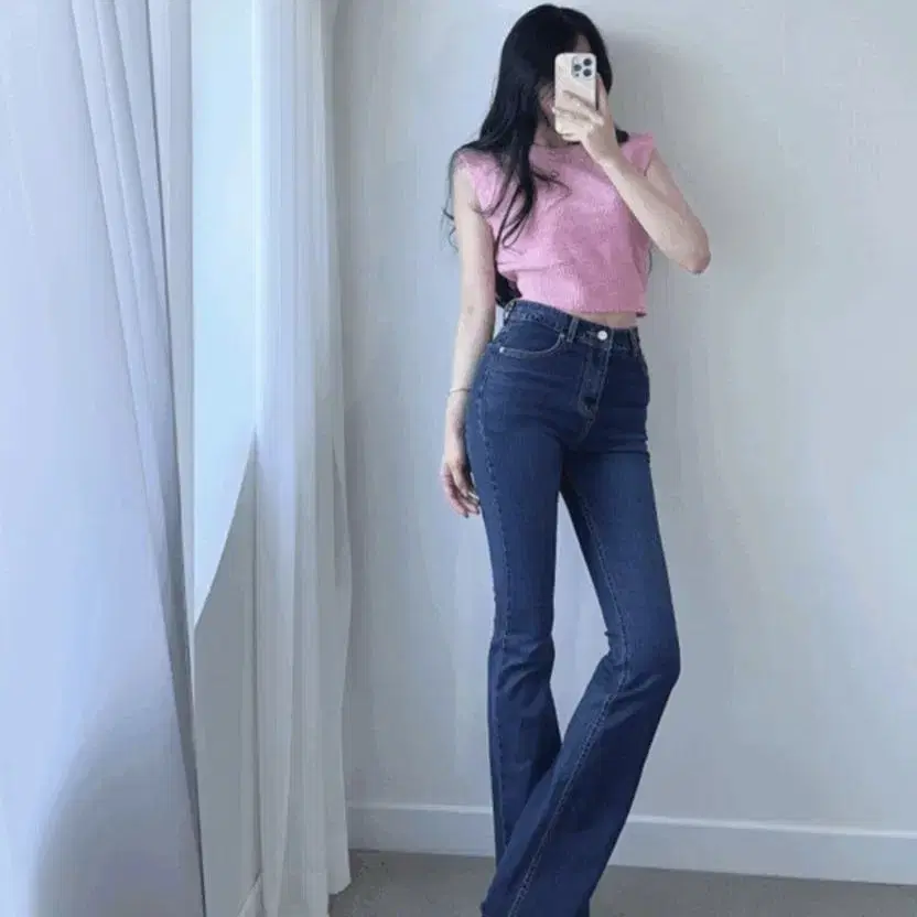 Hip padding bootcut dark blue denim