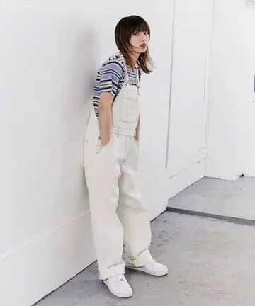 X-girl 화이트 데님 오버롤