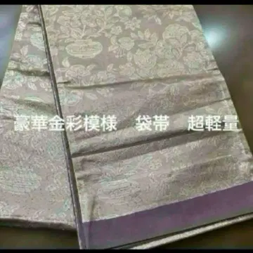 미사용 럭셔리 후쿠로 오비 육통 패턴 순수 실크 금채 직조 무늬