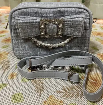 NOEMIE 아가씨 트위드 리본 비쥬 숄더백 블루