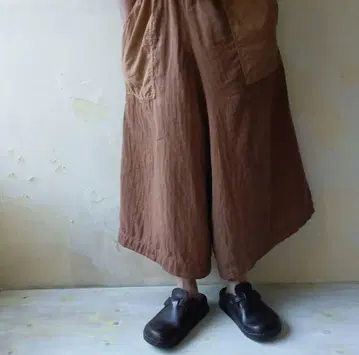 초목 염색 와이드 팬츠 손바느질 가우초 핸드메이드