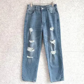[ 루 ] 데미지 청바지 데님 팬츠 (M) 밑위 깊은 청바지