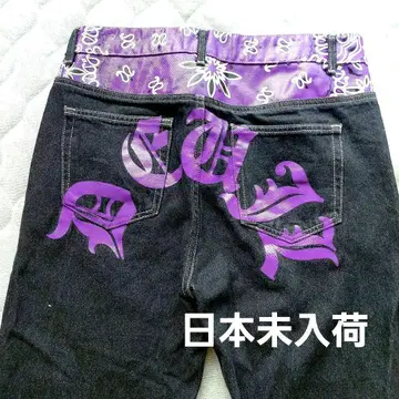 일본 미입고 백 로고 데님 블랙 보라색