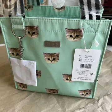 고양이 얼굴 프린트 민트 토트백