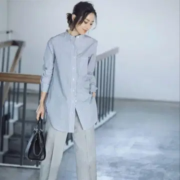 PLST 스트라이프 롱 셔츠
