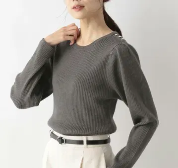 새상품 글로벌 워크 멜티 어깨 버튼 리브 풀오버 L 블랙