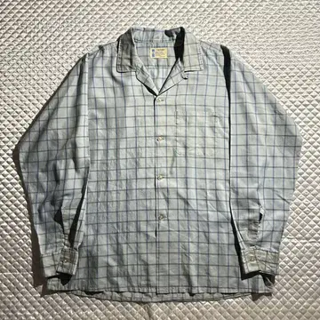 60s USA Vintage ARROW 오픈 카라 체크 셔츠